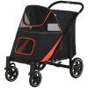 Foldable Doggy Stroller for Medium Large Dogs, Pet Stroller with Storage, Smooth Ride with Shock Absorption, Mesh Window & Safety Leash, Black