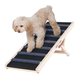 Dog Ramp, Folding Pet Ramp for Bed, Adjustable Dog Ramp for Small, Large, Old Dogs & Cats, Wooden Pet Ramp with 39.3" Long Ramp