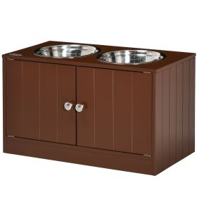 Elevated Dog Bowls with Storage Cabinet, Raised Dog Bowl Stand Pet Food Bowl Dog Feeding Station, Brown