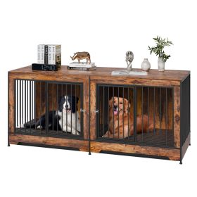 75" Dog Crate Furniture for 2 Dogs, Extra Large Double Dog Crate Furniture Large Breed with Divider & Double Doors