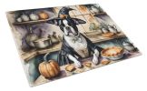 NEW Boston Terrier Fall Kitchen Pumpkins Glass Cutting Board Decorative Tempered Glass Kitchen Cutting and Serving Board Large Size Chopping Board