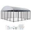 Outdoor Dog Kennel, 9.8 x 9.8 x 5.4 ft Large Dog Kennel with Secure Lock, Outside Dogs Enclosures with UV-Resistant & Waterproof Roof Cover