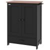 Pet Feeding Station, Dog Food Storage Cabinet w/ Raised Dog Bowls, Adjustable Panel, Hooks for Medium Dogs, Black
