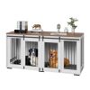 72" Dog Crate Furniture for 2 Dogs, Double Dog Crate Furniture with Double Sliding Doors, Large Dog Crate TV Stand with Removable Tray