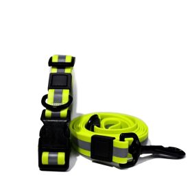 Reflective PVC Dog Leash & Collar Set | Waterproof Heavy Duty Safety Lead (Color: Lime Green, size: S)