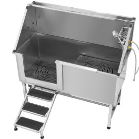 Stainless Steel Dog Washing Station, 62 inch Pet Grooming Tub w/ Stairs, PE Water Filter Board (Size/Ramp or Stairs/Door Opening Method: 62 inch/Stairs/Left)