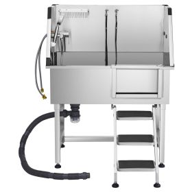 38 Inch Stainless Steel Dog Washing Station, Pet Grooming Tub with Hot & Cold Faucet, Showerhead, Home Wash Sink, Fits Small and Medium Cats and Dogs (Size/Ramp or Stairs/Door Opening Method: 38 inch/Stairs/Right)